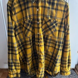 Yellow and Black Plaid Button-Up Shirt